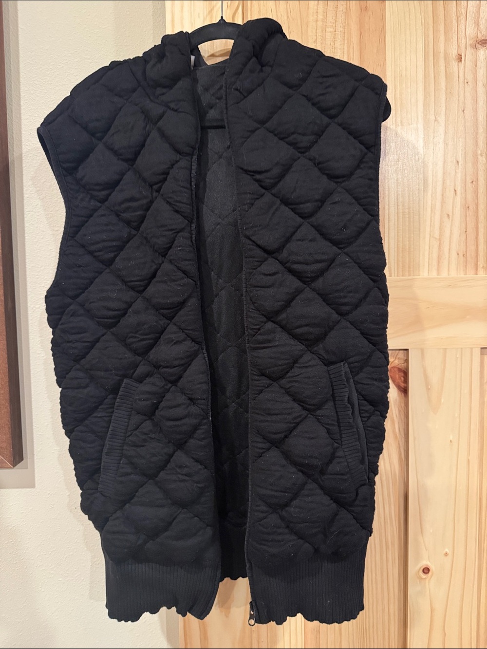 Mono B Quilted Black Puffer Vest with Rib Trim